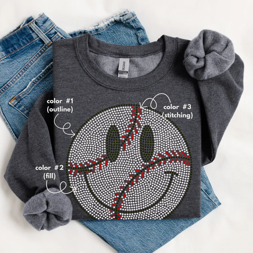 Baseball Happy Face Spangle Design