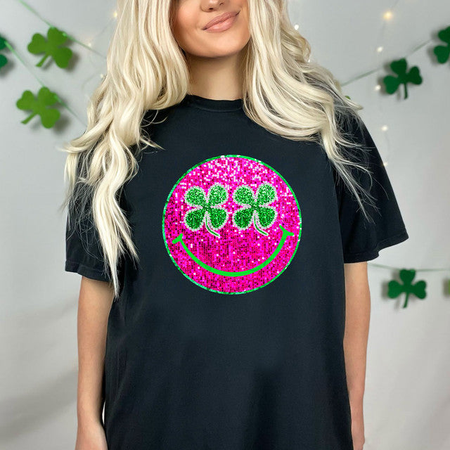 Shamrock Eye Happy Face FAUX Sequins