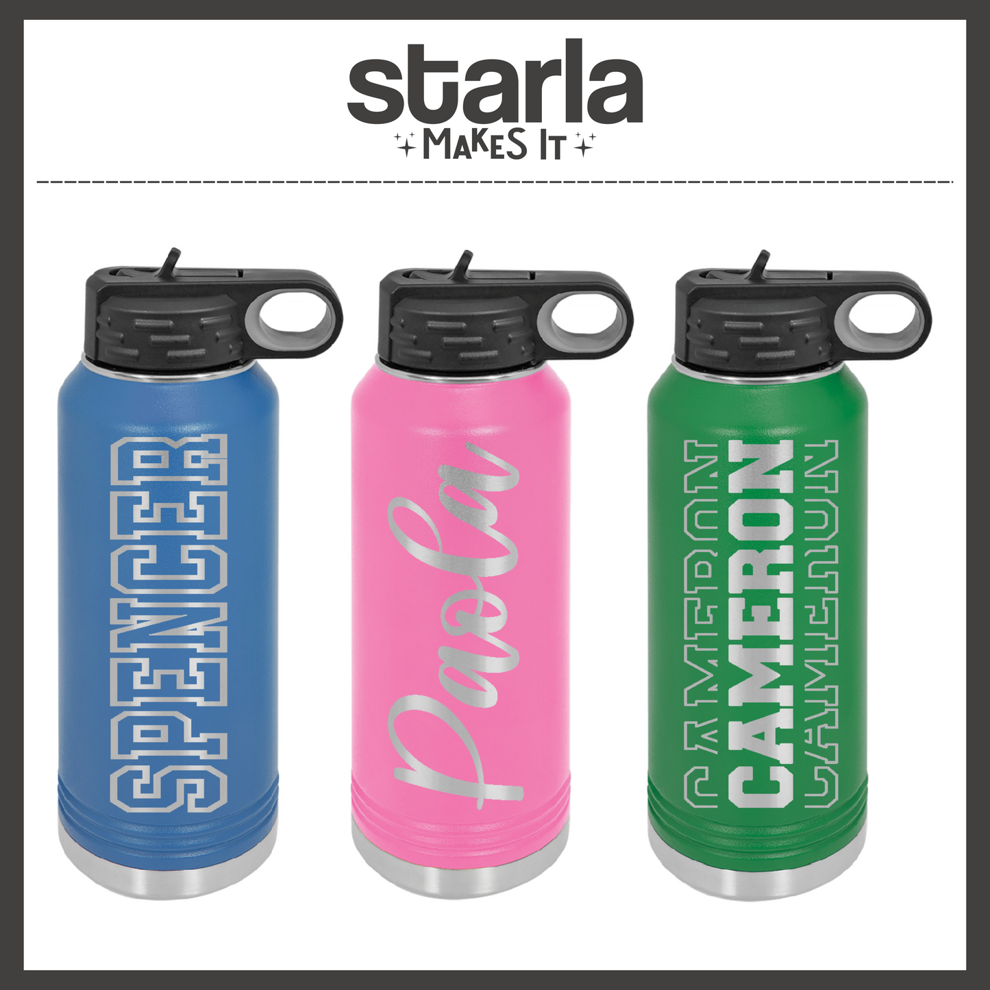 Engraved 32oz Water Bottle - Personalized - Multiple Fonts & Water Bottle Colors to Choose From (Made-to-Order)