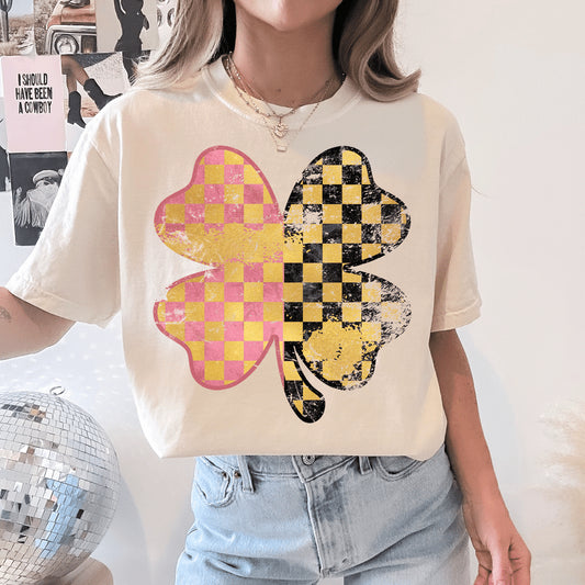 Distressed Checkered Shamrock Pink-Black Combo