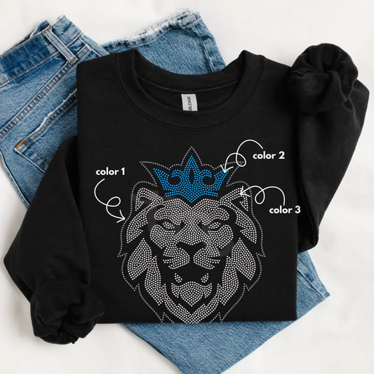 Lion Head with Crown Spangle Design